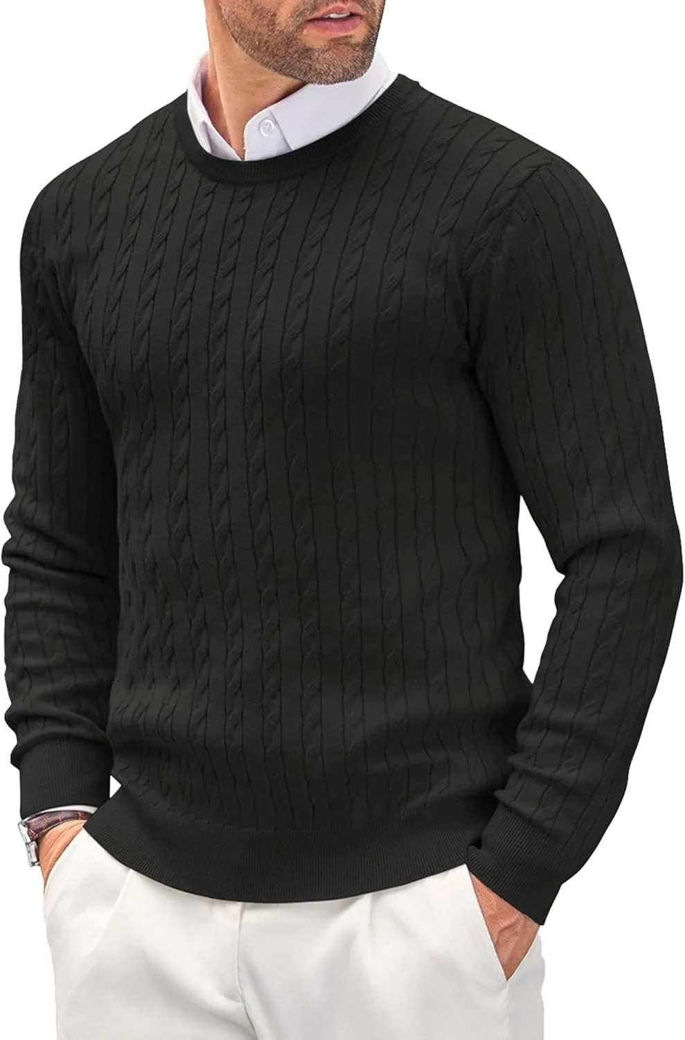 

Мужской свитер с узором твист и косой вязкой