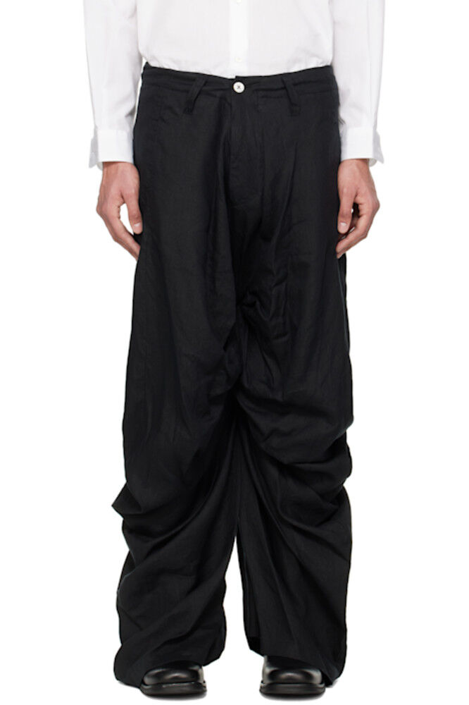 

Черные льняные брюки с драпировкой FUMITO GANRYU