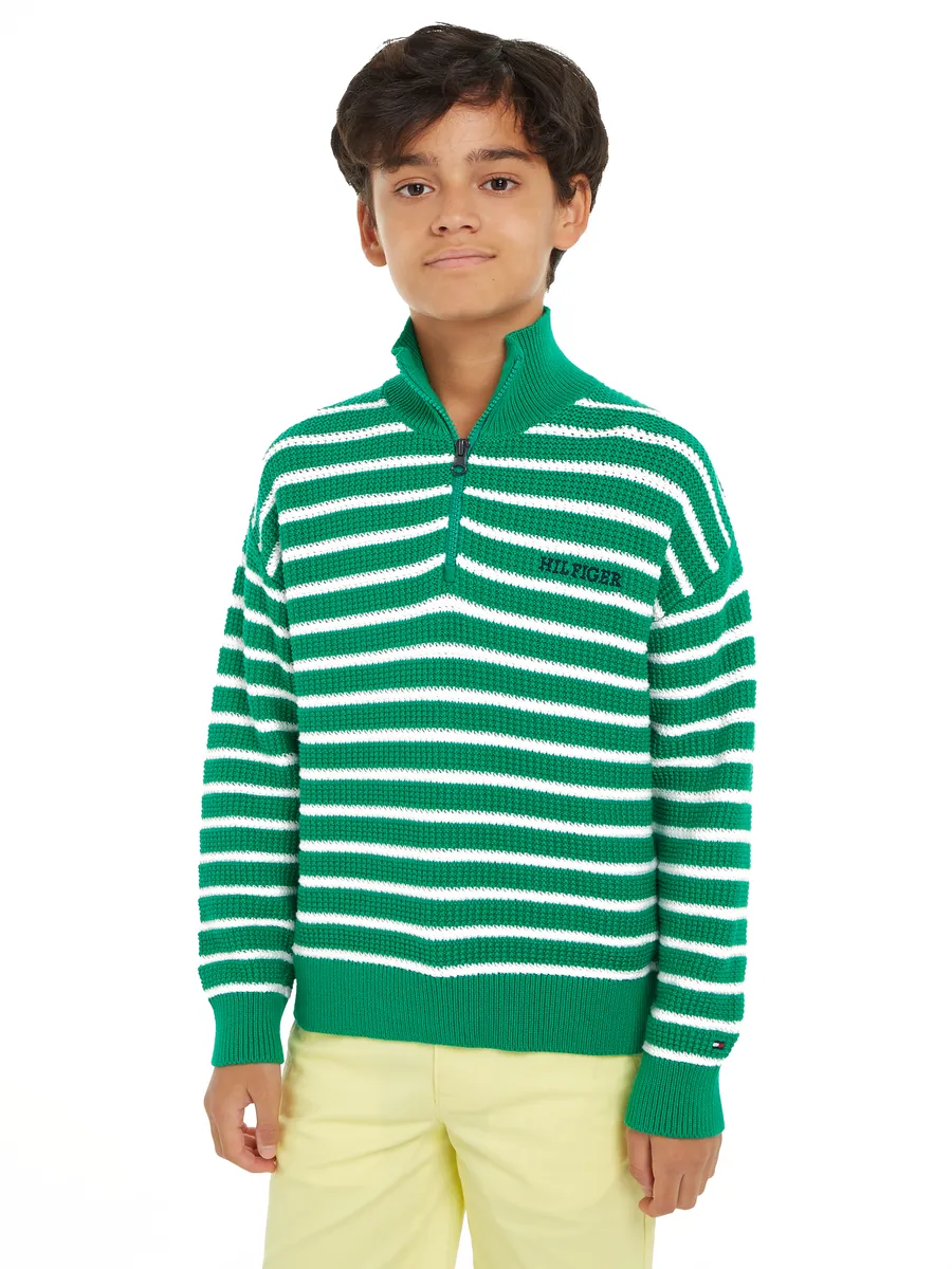 

Вязаный свитер Tommy Hilfiger "HALF ZIP BRETON STRIPE SWEATER", детский до 16 лет, зеленый