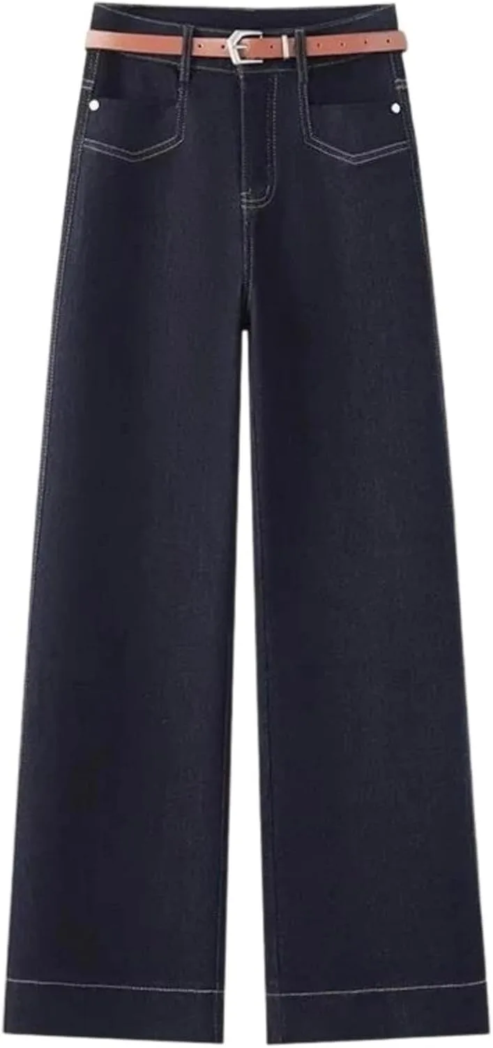 Женские джинсы Slim Fit - модные прямые брюки с высокой посадкой для весны и лета Generic, синий