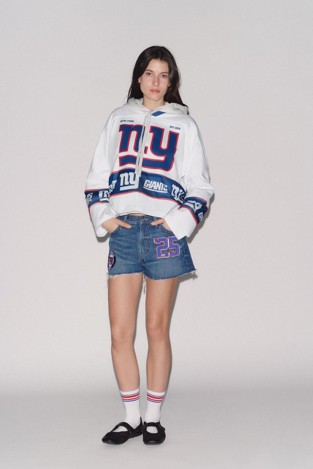 

Джинсовые шорты nfl giants с высокой талией ZARA, цвет Dark indigo
