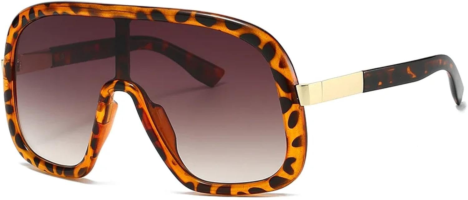 

Винтажные большие цельные солнцезащитные очки для женщин и мужчин в стиле панк, популярная модель с крупной оправой и защитой от УФ-излучения UV400 TVTBBVV, Leopard Tea