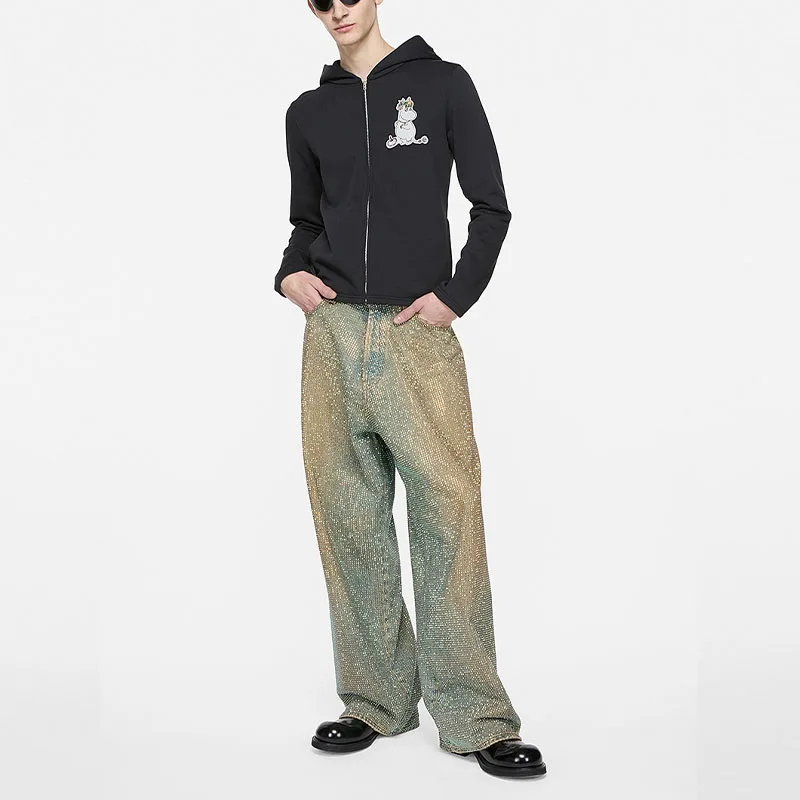 Толстовка с молнией и аппликацией единорога Acne Studios, черный — фото 4