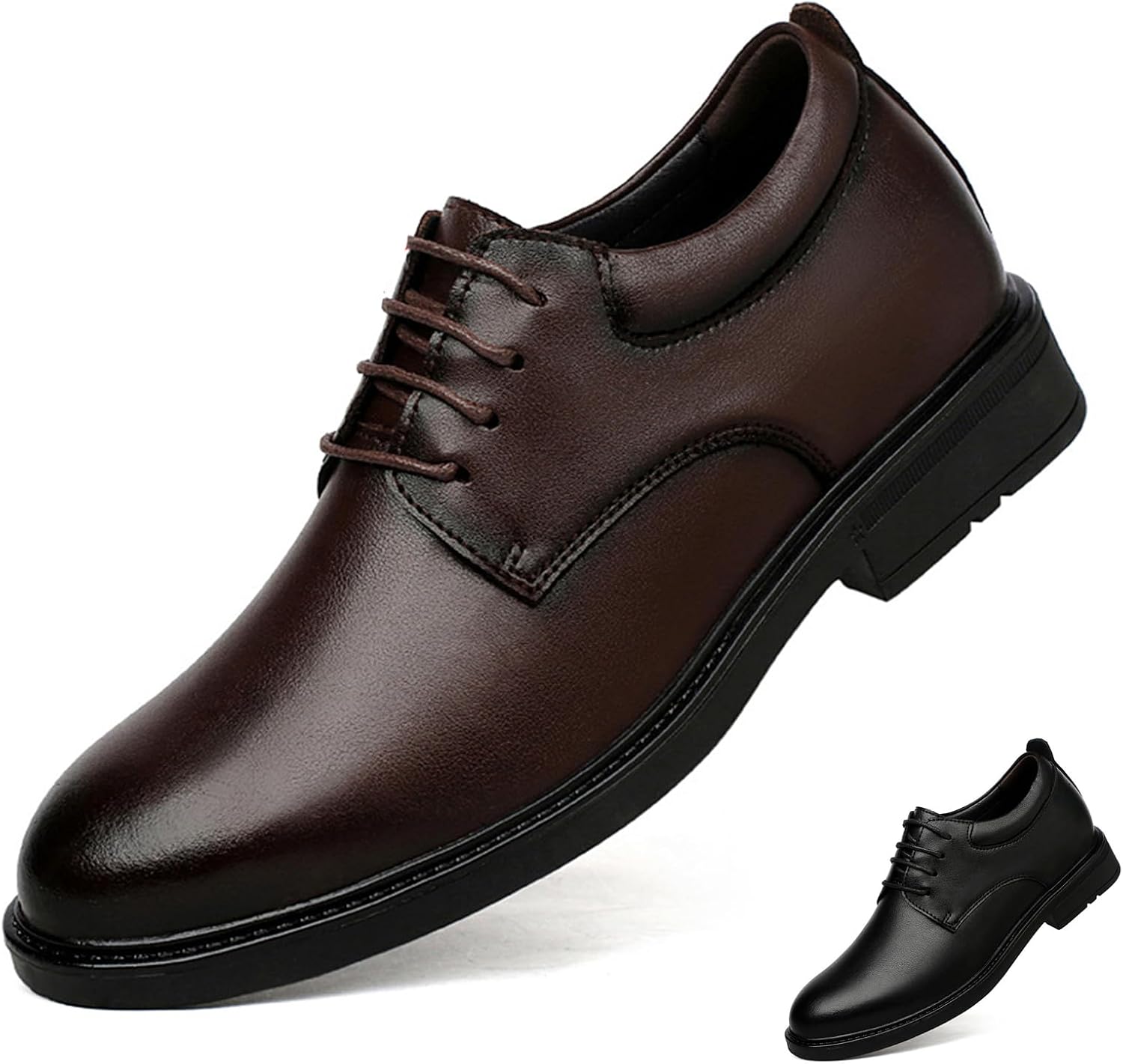 

Мужские кожаные невидимые туфли-лифтеры для увеличения роста, модные классические туфли с закрытым носком, низкие оксфорды, повседневные, деловые, формальные дерби - рост на 6 см Glbdu, коричневый