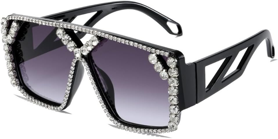 

Модные винтажные женские солнцезащитные очки в крупной оправе с бриллиантами, роскошные солнцезащитные очки с кристаллами для женщин, очки со стразами LVTFCO, Black Gray