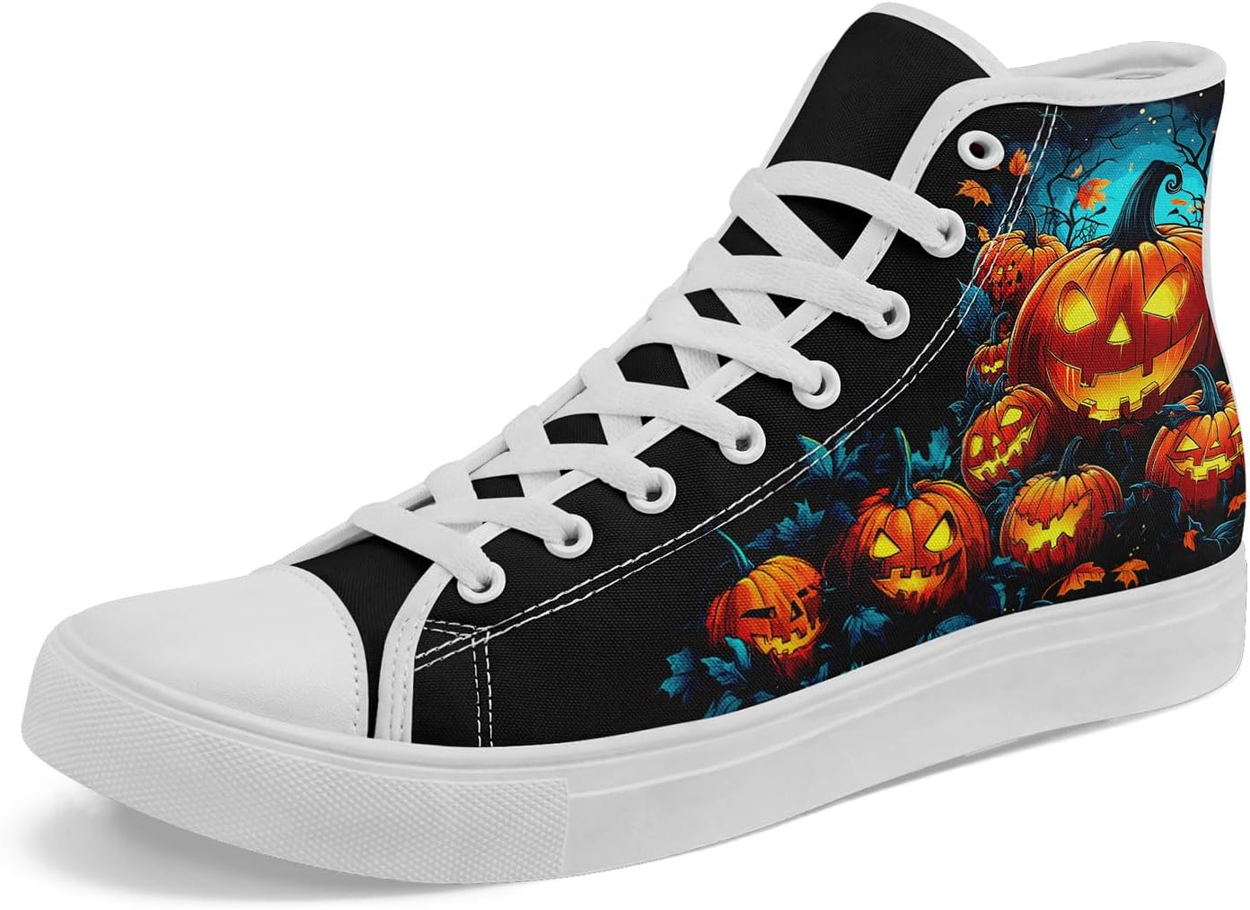 

Кеды на высокой подошве из холста для мужчин и женщин на Хэллоуин, с рисунками тыквы, призрака и черепа, дышащие, на плоской подошве, для повседневной ходьбы Awsole, белый/черный/синий/оранжевый