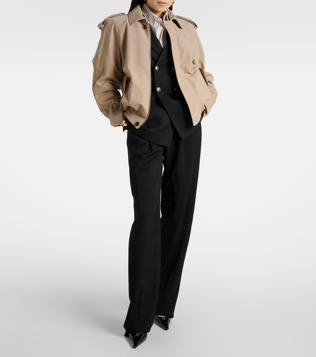 Babylone Breteuil 90 кожаные туфли-лодочки на ремешке Saint Laurent, Noir (Light Bronze) — фото 3
