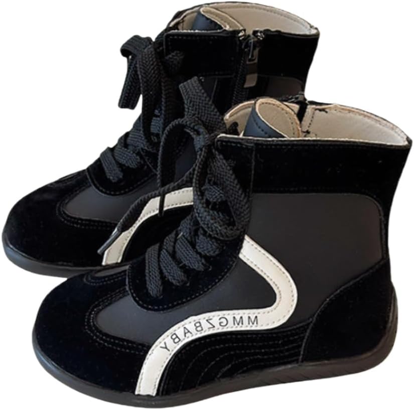 

Девочкам полусапожки со шнуровкой до середины икры с боковой молнией, повседневные ботильоны XinYiQu, Black