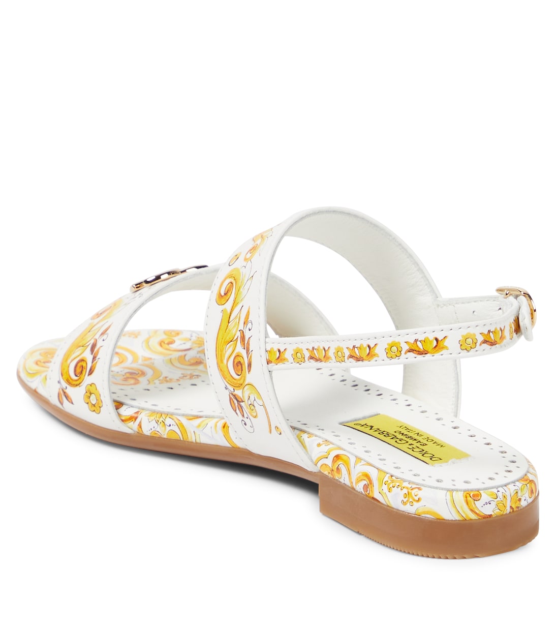 Сандалии из принтованной кожи Dolce&Gabbana Kids, Azulejos Giallo — фото 3