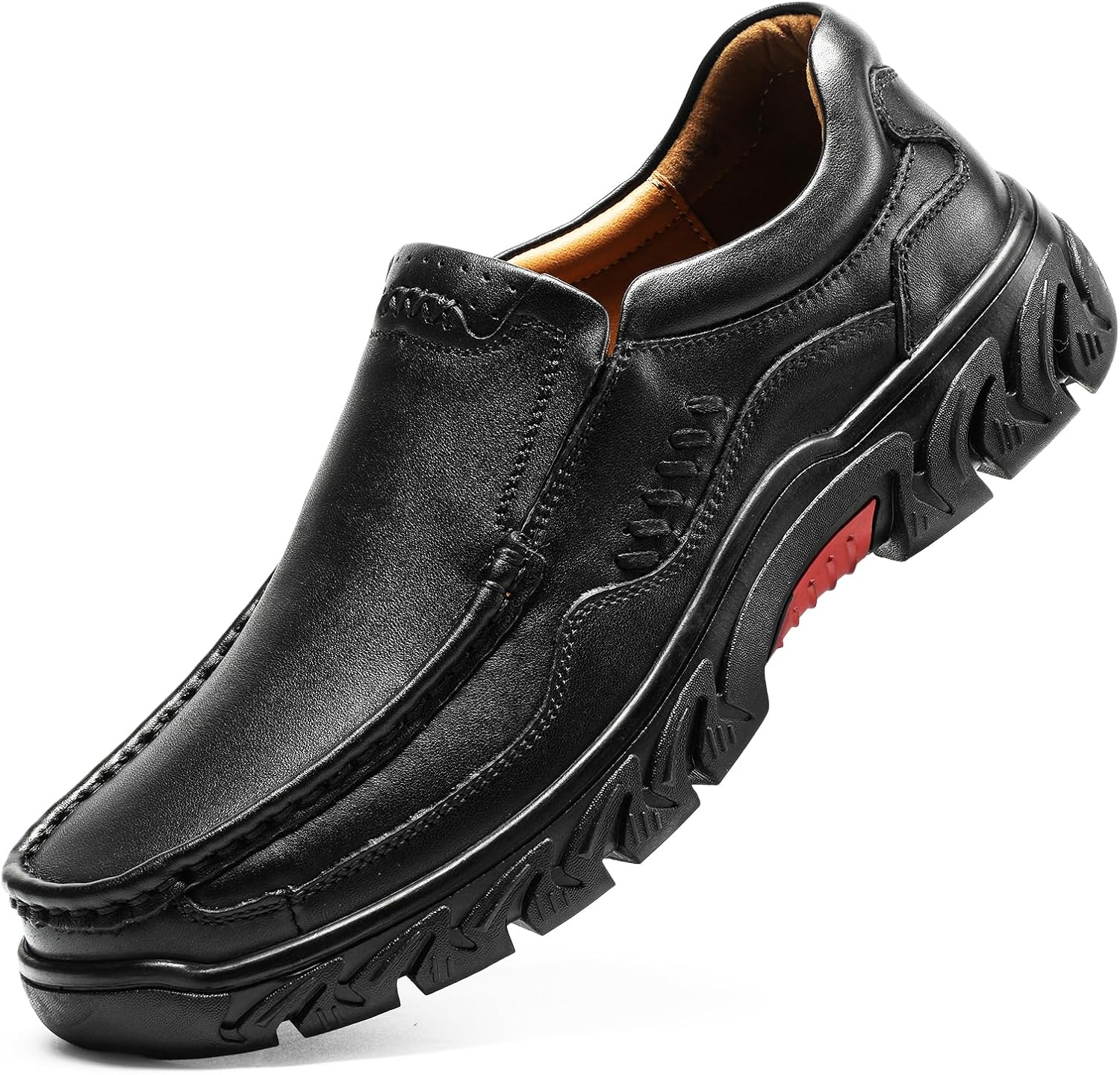 

Мужские слипоны повседневные лоферы Классические кожаные туфли для прогулок и походов Удобные и офисные обувь Ежедневные мягкие Luodenglang, черный