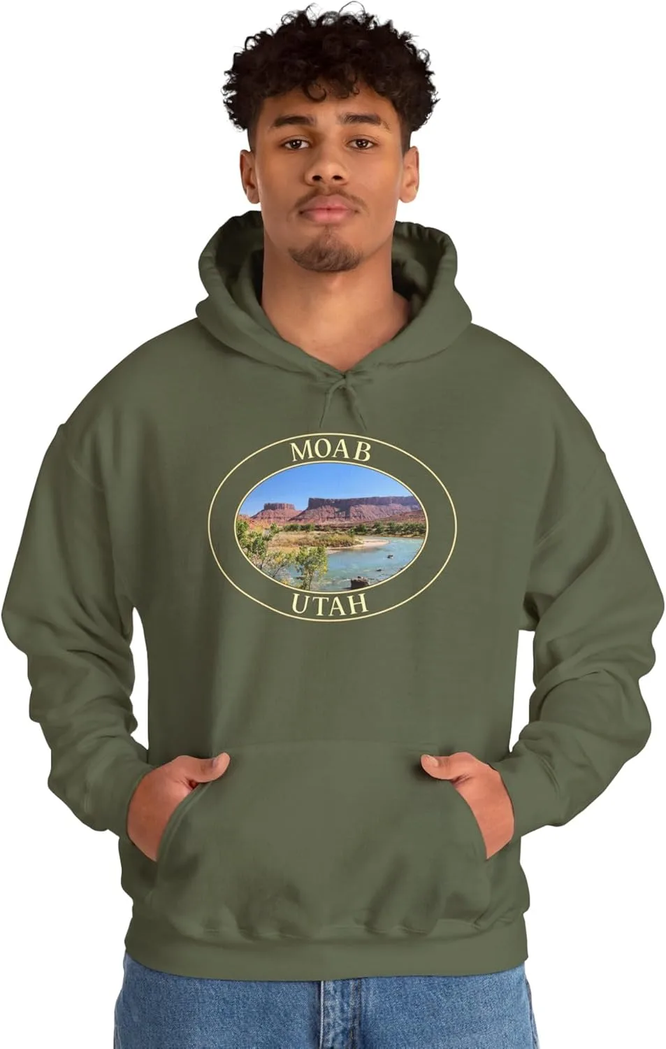 Толстовка с капюшоном Moab Utah - Толстовка с изображением живописной реки Колорадо - Пуловер GentleSeas с пустынным пейзажем - Подарок для любителей приключений на Юго-Западе GENERIC, зеленый — фото 2