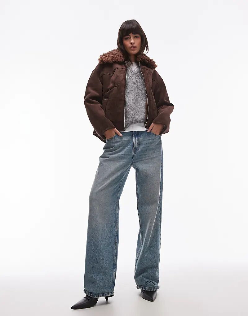 

Авиаторы из замши цвета Mango с воротником из овчины темно-коричневого цвета