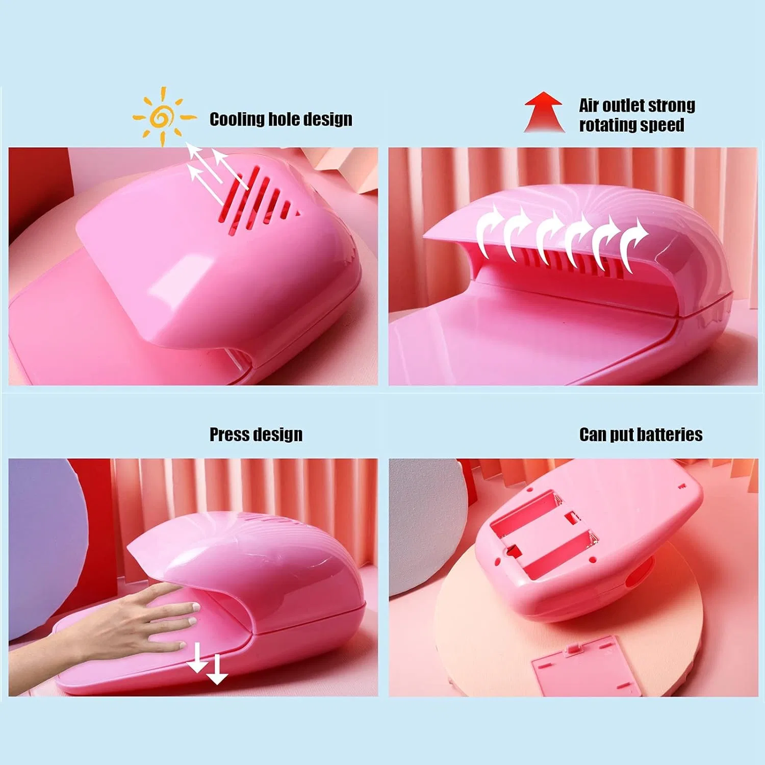 Портативная мини-сушилка для ногтей на батарейках Fockety, Pink — фото 4