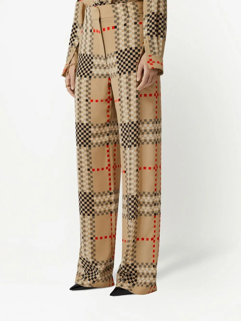 Брюки широкого кроя Burberry Pixel Check, шелк, нейтральный — фото 3
