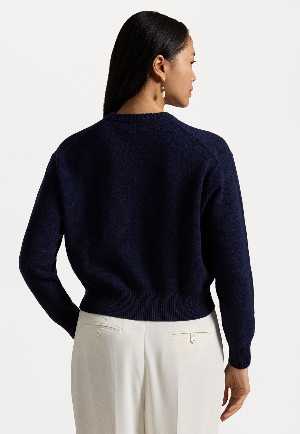 

Вязаный свитер WOOL BLEND CROPPED CREWNECK SWEATER Ralph Lauren, темно-синий