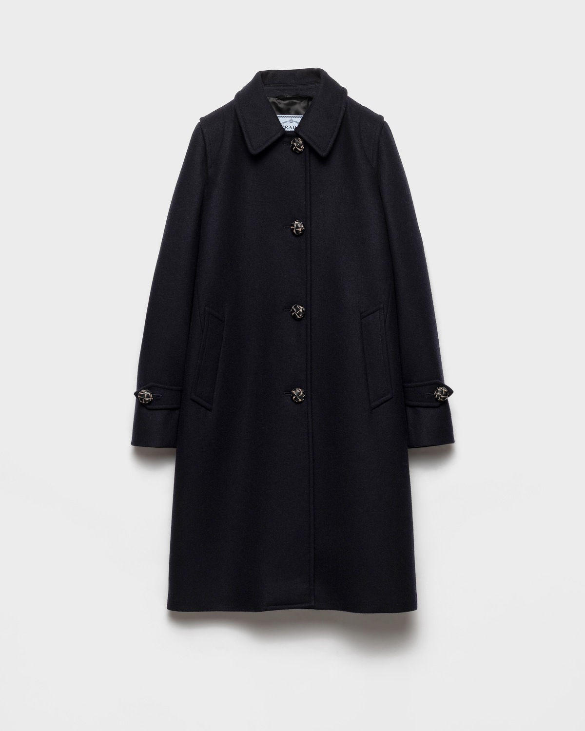 Однобортное двуслойное пальто из лодена Prada, темно-синий