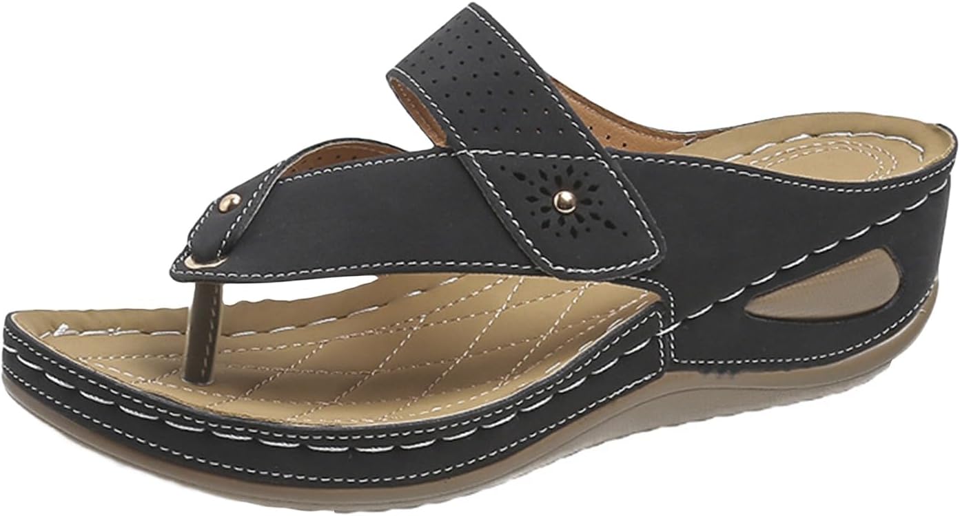 

Женские летние шлепанцы ортопедические с поддержкой свода стопы, шлепанцы с Т-образным ремешком, вырезами и пряжкой, дышащие туфли, пляжные удобные шлепанцы на каждый день, для прогулок Generic, черный