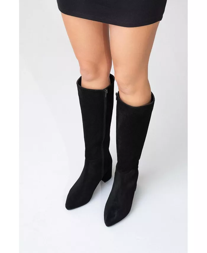 Кожаные ботинки до колена Sejas на квадратном каблуке (женские) Forever & Always Shoes, черный — фото 3