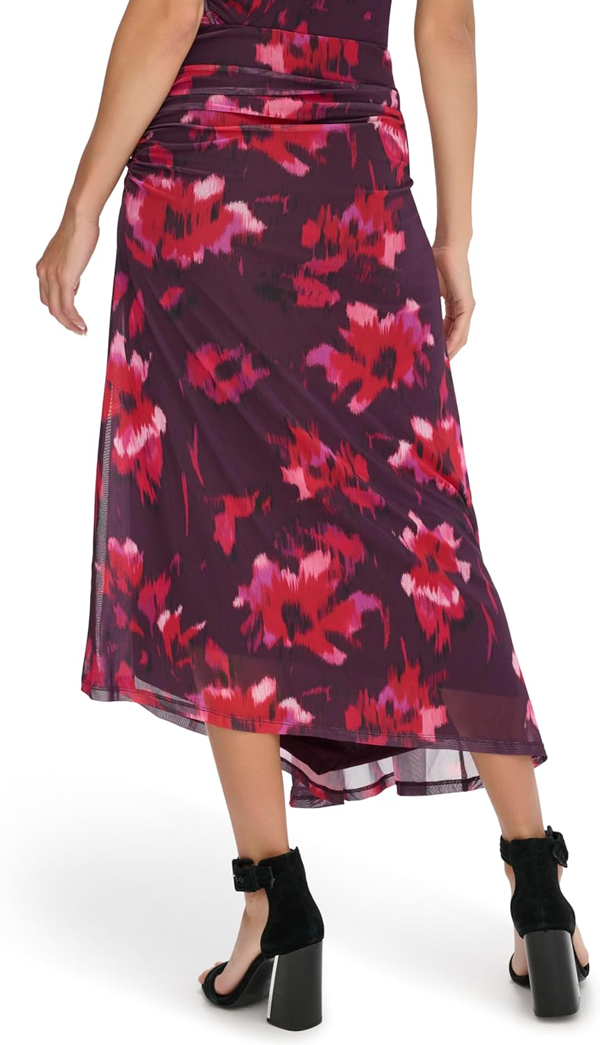 Женская юбка Calvin Klein с принтом и косым подолом, Aubergine Multi — фото 4