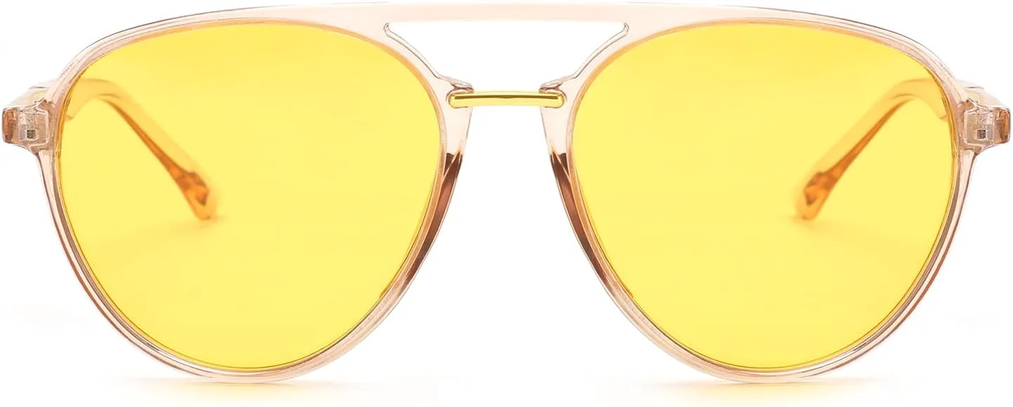 

Солнцезащитные очки-авиаторы YuJian с поляризацией для женщин и мужчин, в стиле ретро с двойной перемычкой, модные классические очки с защитой UV400, Champagne/Yellow