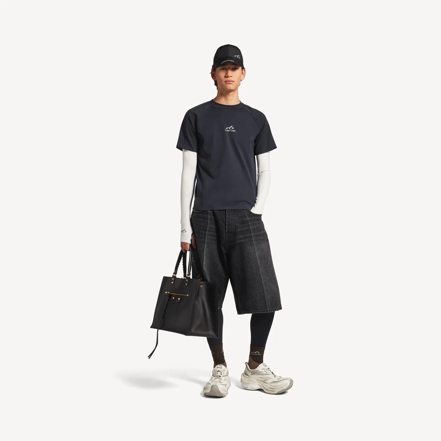 Мужская футболка с длинным рукавом в стиле теквир, синяя/белая Balenciaga, черный — фото 2