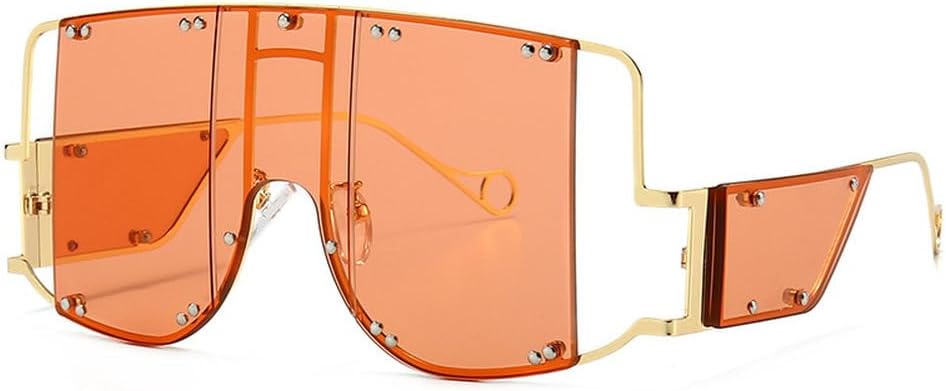 

Очки с металлическими заклепками, большие зеркальные солнцезащитные очки для мужчин и женщин, модные, уникальные, женские, с защитой от УФ-излучения UV400 HVTVTLA, C3 Gold Pink