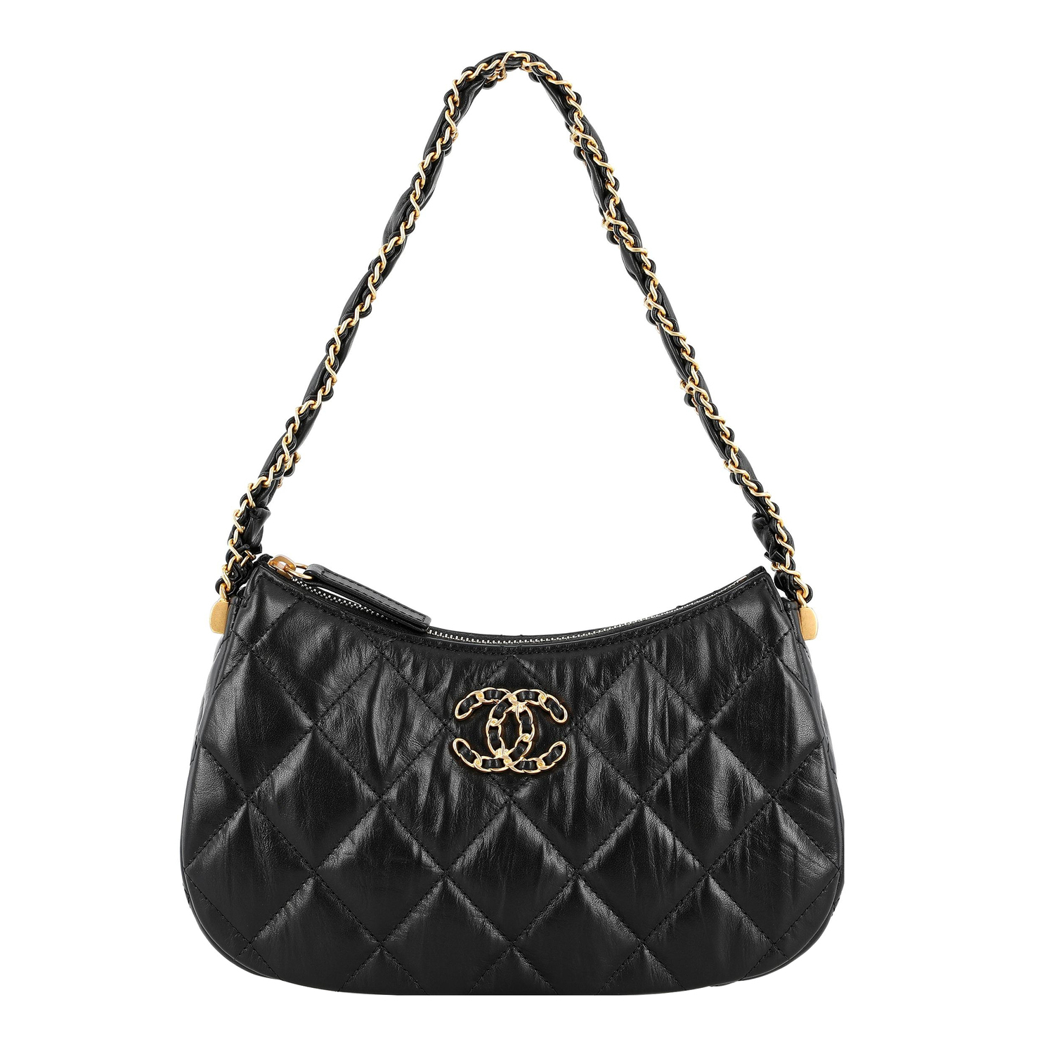 

Кожаная плечевая сумка из коровьей кожи, хобо, женская черная CHANEL