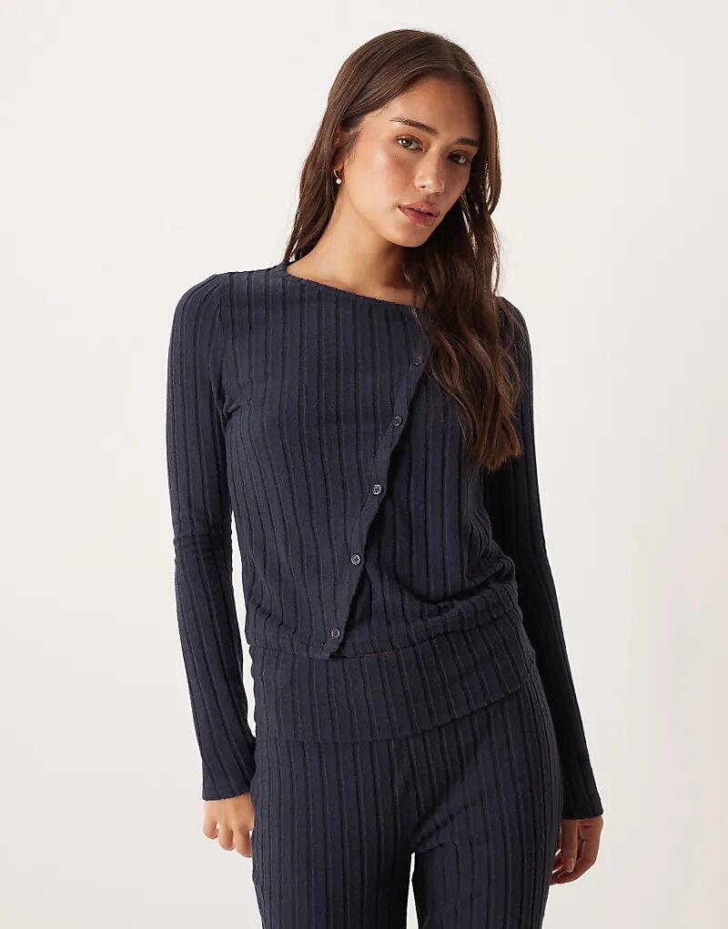 

Асимметричный кардиган ASOS DESIGN в широкую резинку темно-синего цвета