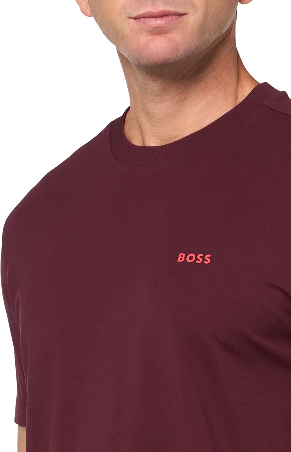Футболка BOSS Men's Contrast Logo из хлопка и эластичного хлопка, Black Cherry — фото 3