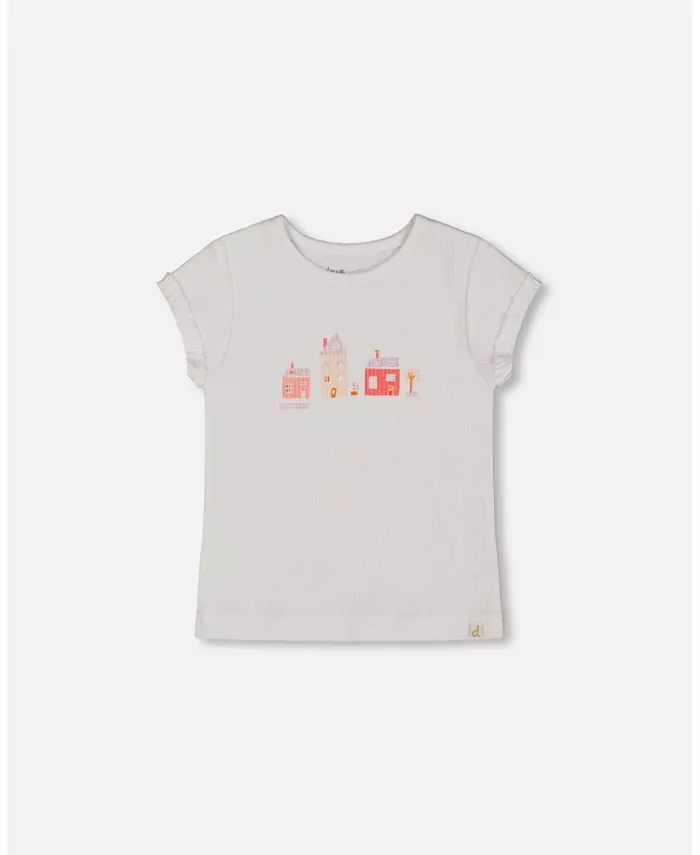 

Детская футболка с принтом Flat Back Rib Top With Print White And Pink House для девочек - Toddler|Child Deux par Deux, белый
