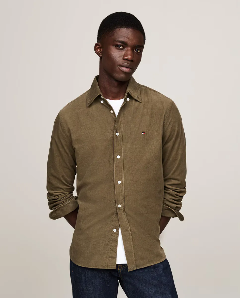 

Мужская однотонная вельветовая рубашка Tommy Hilfiger, цвет Verde Militar