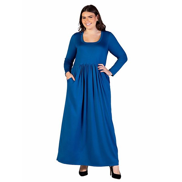 

Платье макси с длинным рукавом и карманами, empire waist, plus size 24Seven Comfort Apparel, Teal