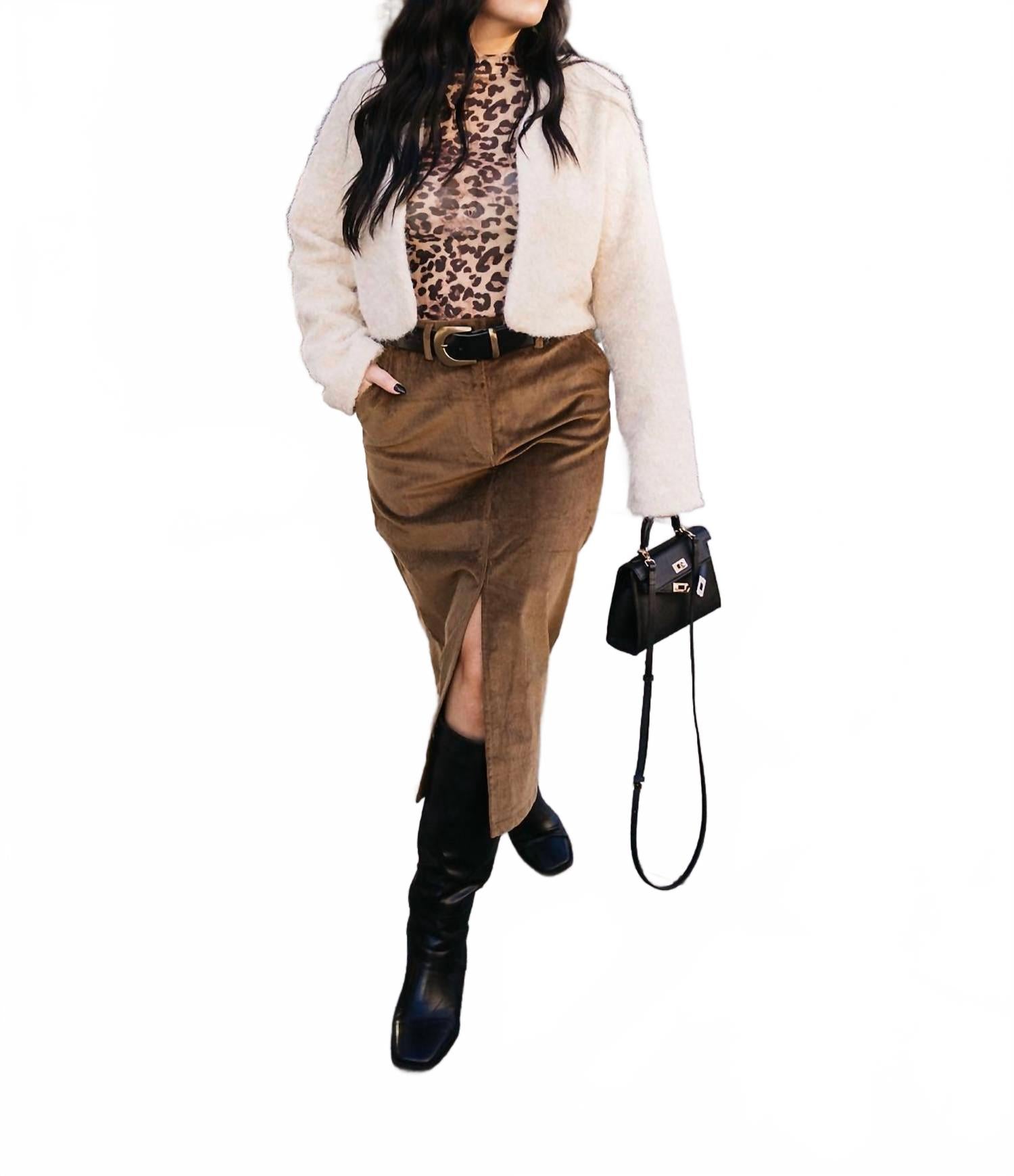 

ASTR Вельветовая юбка миди коричневого цвета