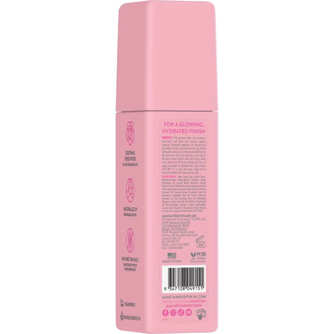 Minetan Rose Face Tan Mist, прозрачный спрей для лица, постепенный автозагар с розовой водой и витамином C, увлажняющий, золотистый финиш, 100 мл Minetan Body.Skin, Warm Bronze — фото 2