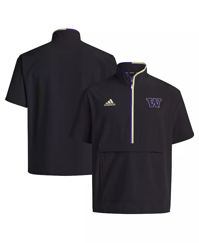 

Мужская черная короткая куртка на молнии с короткими рукавами Washington Huskies 2024 Coaches Sideline adidas