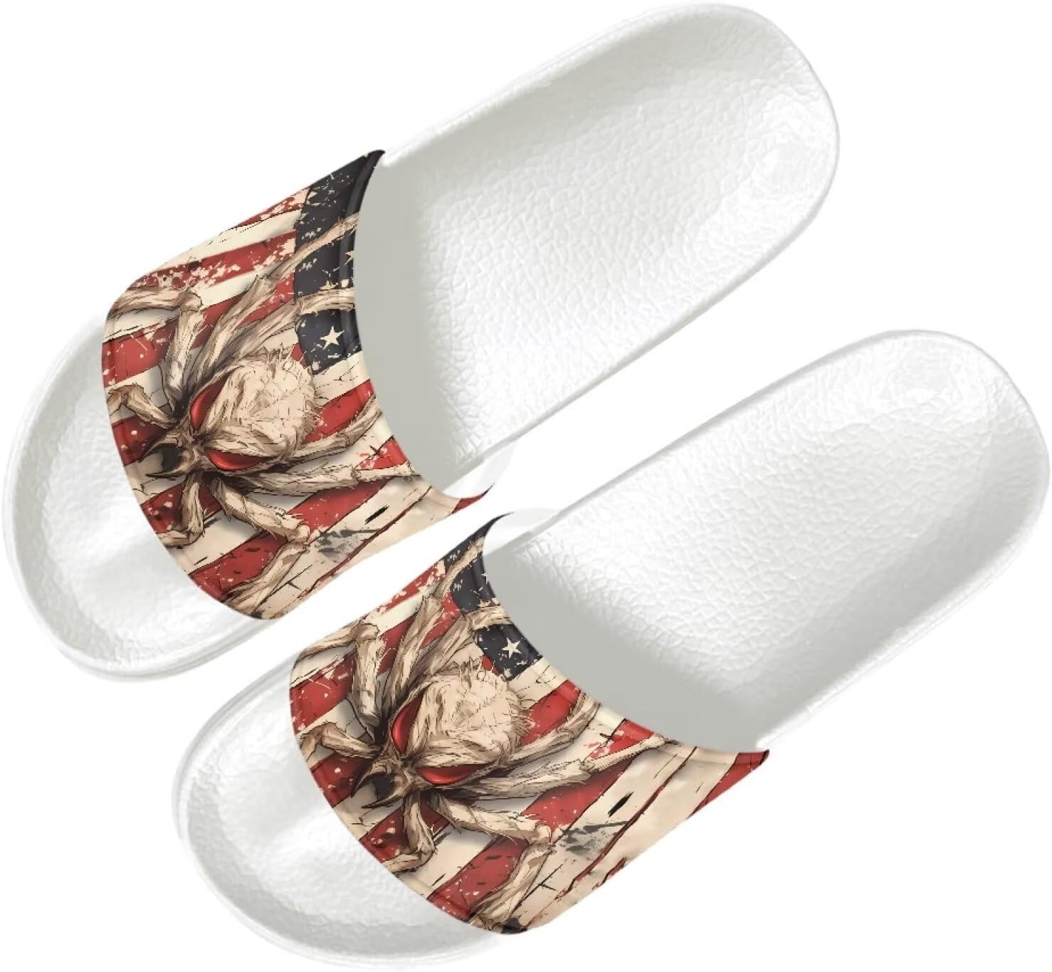 

Летние тапочки Quxjehoe для мужчин, нескользящие, для ванной и душа, домашние, для улицы, сада и пляжа, размеры US 6-13.5, American Flag Spider