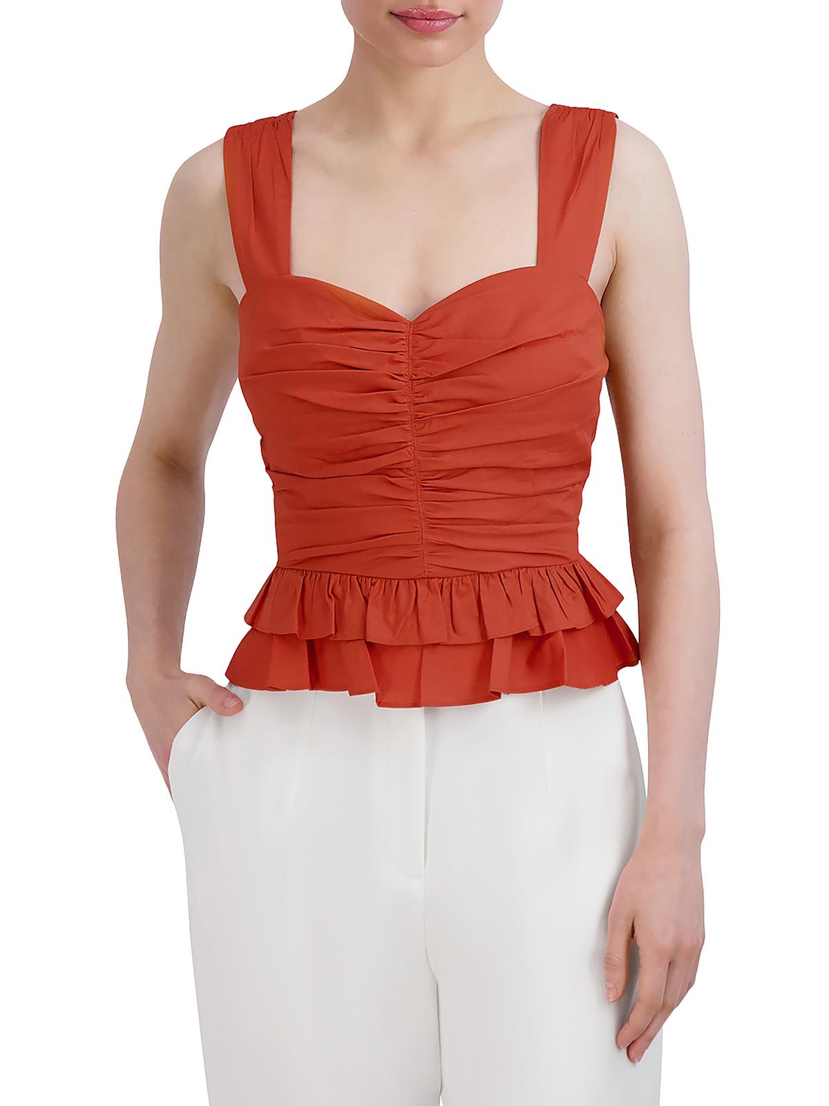 

Женский топ из хлопковой смеси с баской и сборками BCBGMAXAZRIA, цвет autumn