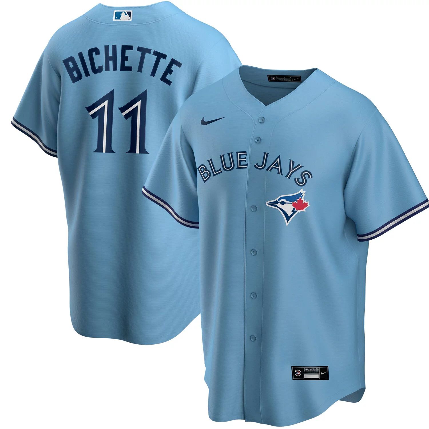 

Мужская футболка Bo Bichette Powder Blue Toronto Blue Jays, альтернативная реплика имени игрока Nike