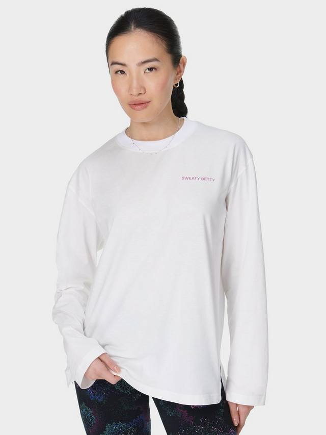 

Топ с длинным рукавом из чистого органического хлопка с логотипом Sweaty Betty, цвет Lily White