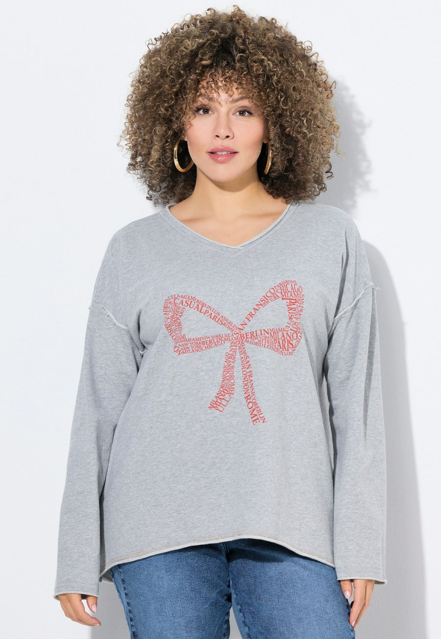 

Топ Ulla Popken BOW CITY LETTERING TEE, Pale Mottled Grey/Mottled Light Grey