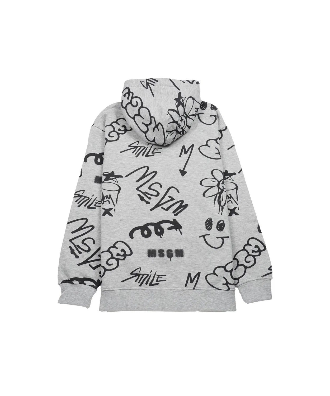 Свитшот с капюшоном MSGM с мультиграффити, светло-серый — фото 2