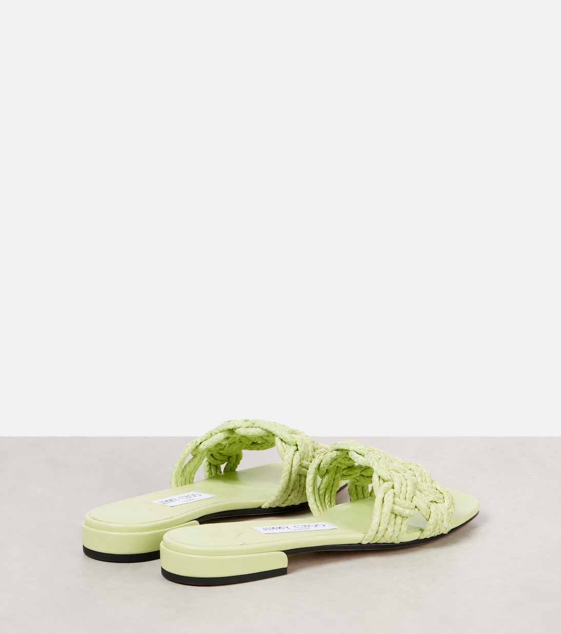 Сланцы Chara из рафии и кожи Jimmy Choo, Pistachio/Pistachio — фото 2