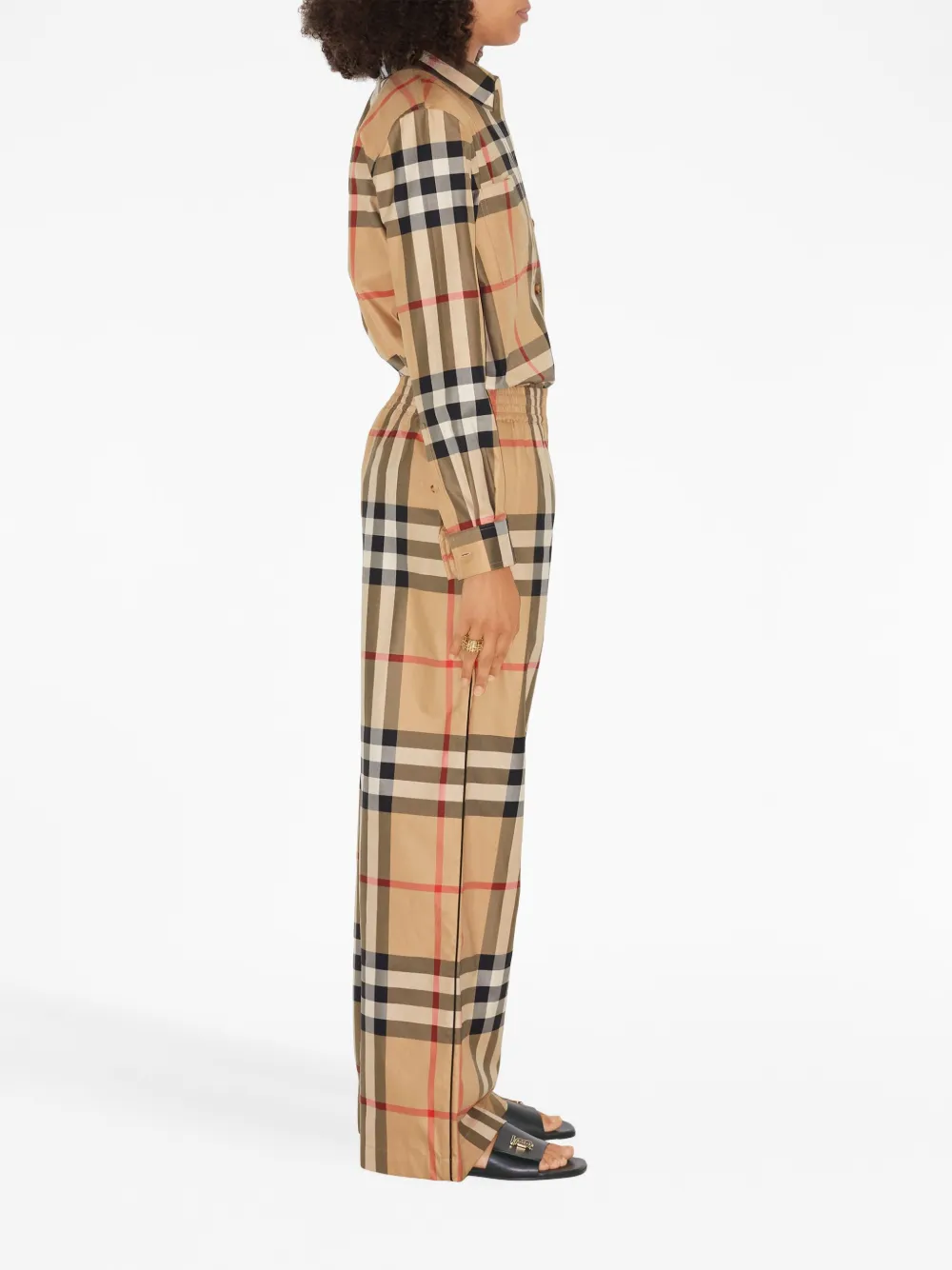 Брюки Burberry расклешенные в клетку, женские, нейтральные — фото 3