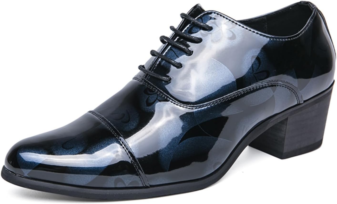 

Мужские оксфорды из лаковой кожи, шнуровка, формальная обувь с тиснением в виде цветов, дизайн с закрытым носком, для деловых встреч, свадеб, вечеринок и повседневной носки, удобный низкий каблук, резиновая подошва Lshwcift, синий