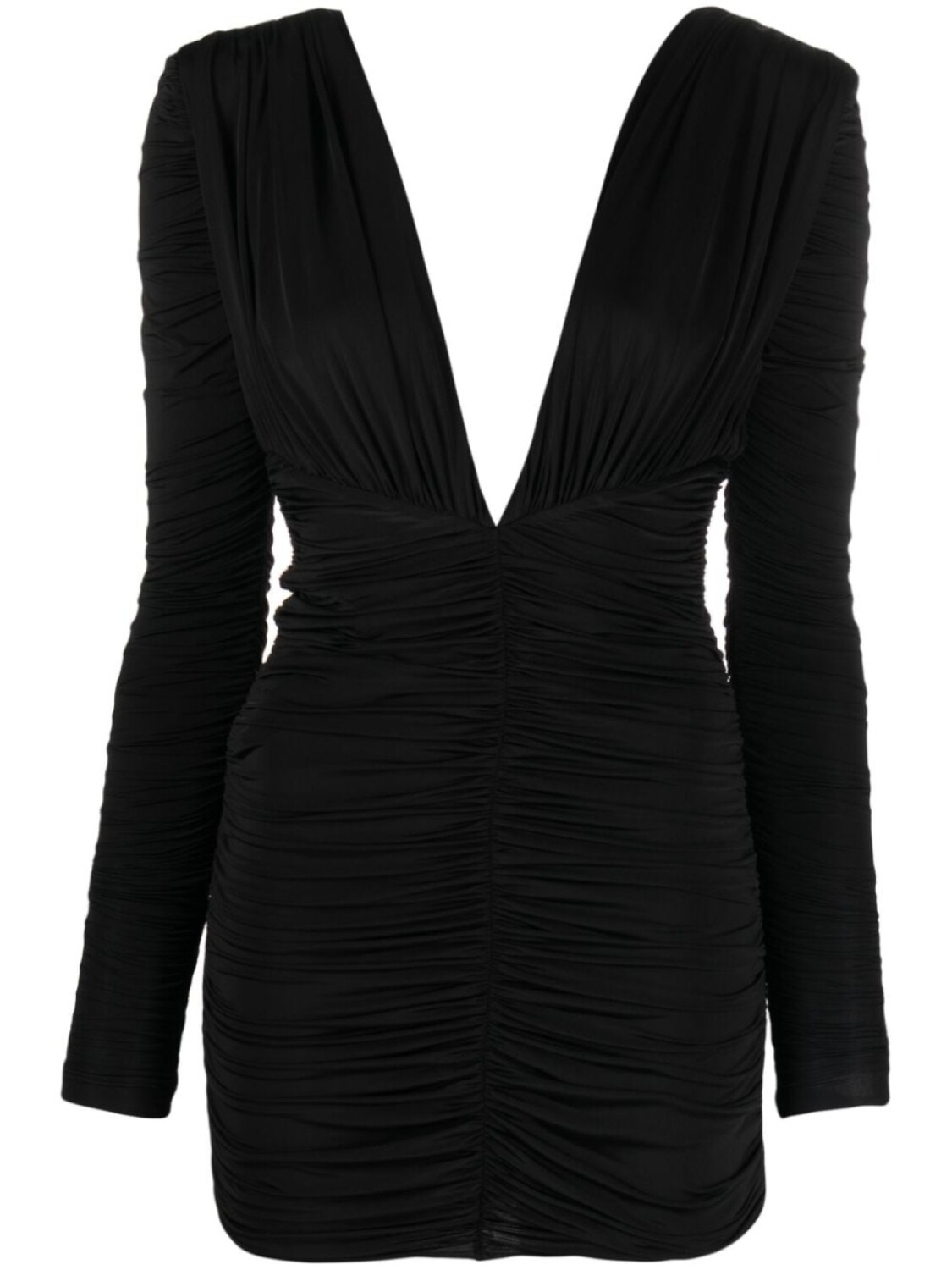 

Мини-платье с глубоким вырезом и рюшами Alex Perry, черный