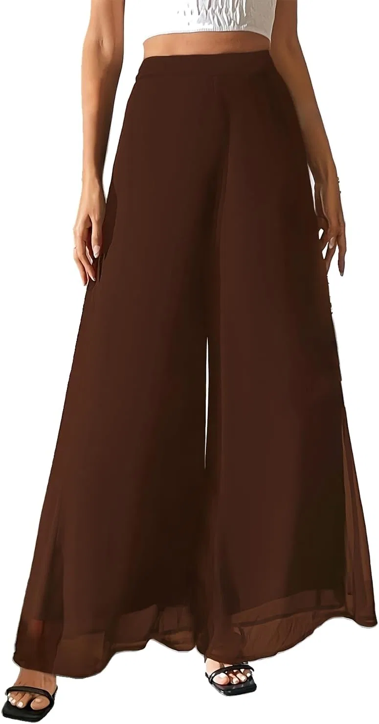 Женские спортивные брюки с широкими штанинами, высокая талия, Chiffon, Dark Brown