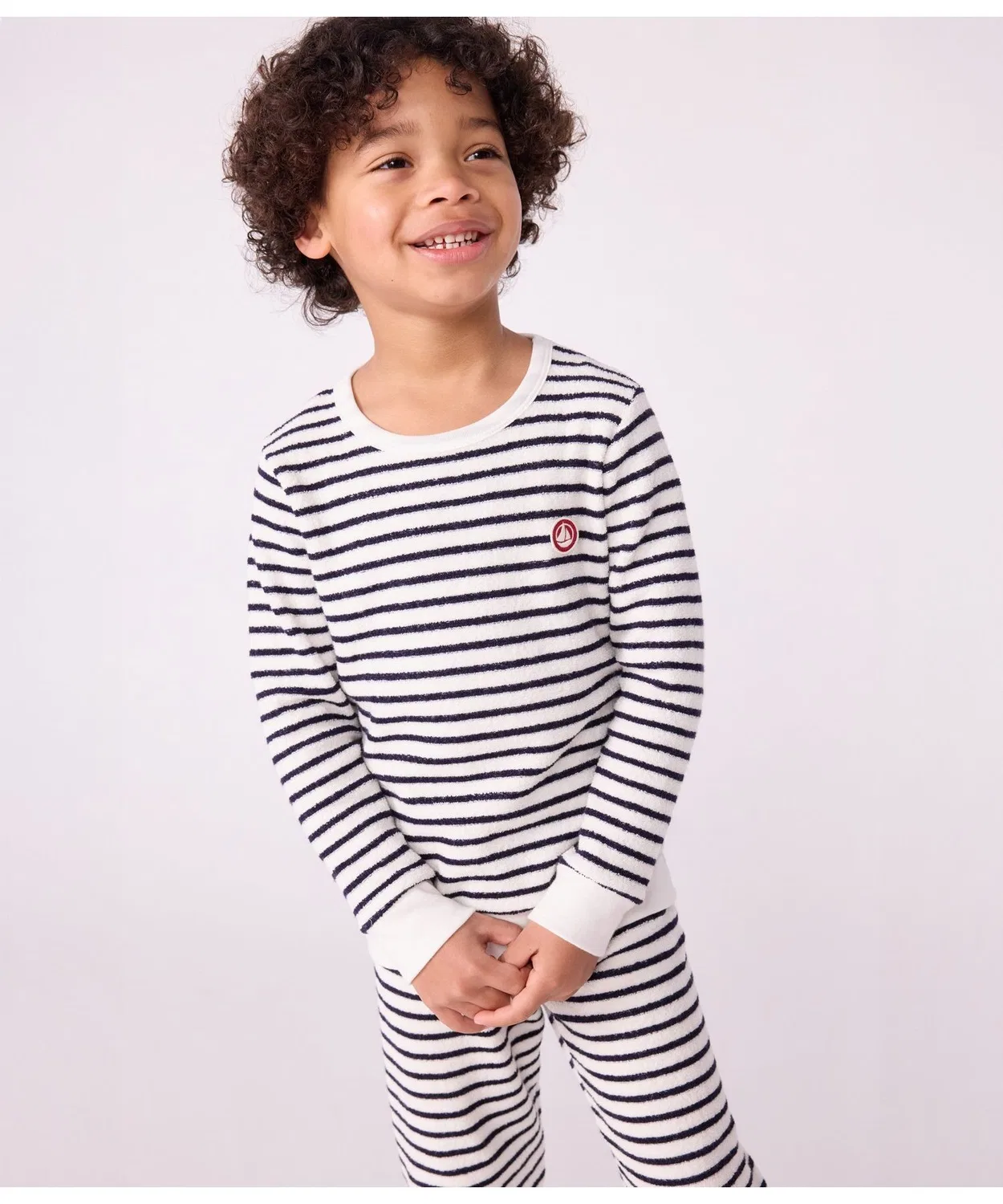 Пижама длиннорукавная Petit Bateau полоска бело-голубая