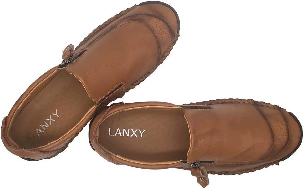 Мужские повседневные кожаные туфли LANXY, дышащие лоферы, легкие обувь, весенние удобные мокасины, уличная обувь, осенние лодочные туфли, большие размеры, коричневый — фото 2