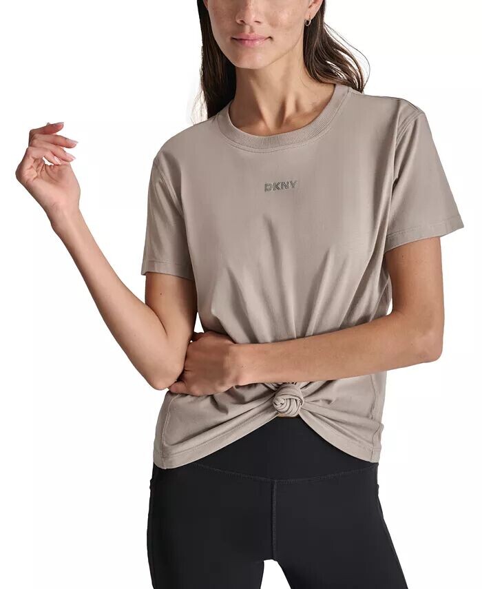 

Женская хлопковая футболка с логотипом и узлом спереди DKNY, мультиколор