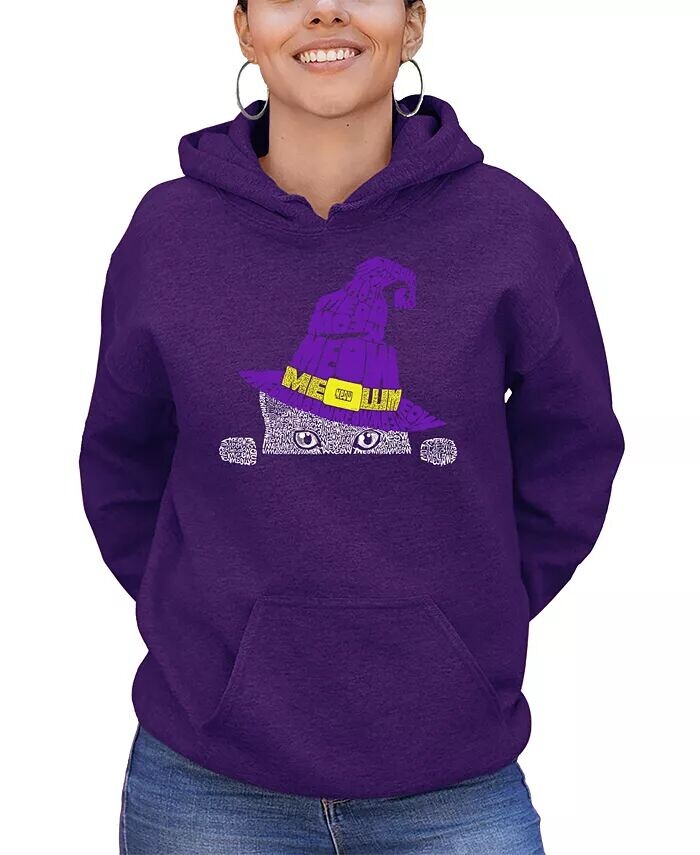 

Женская толстовка с капюшоном Peeking Witch Cat Word Art LA Pop Art, фиолетовый